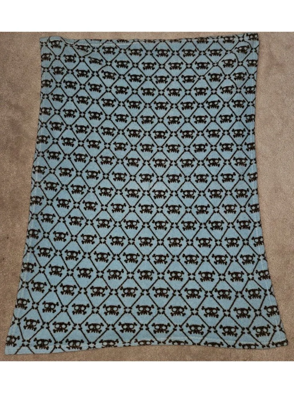 Blue Brown Skulls Fleece Baby Blanket 28x38